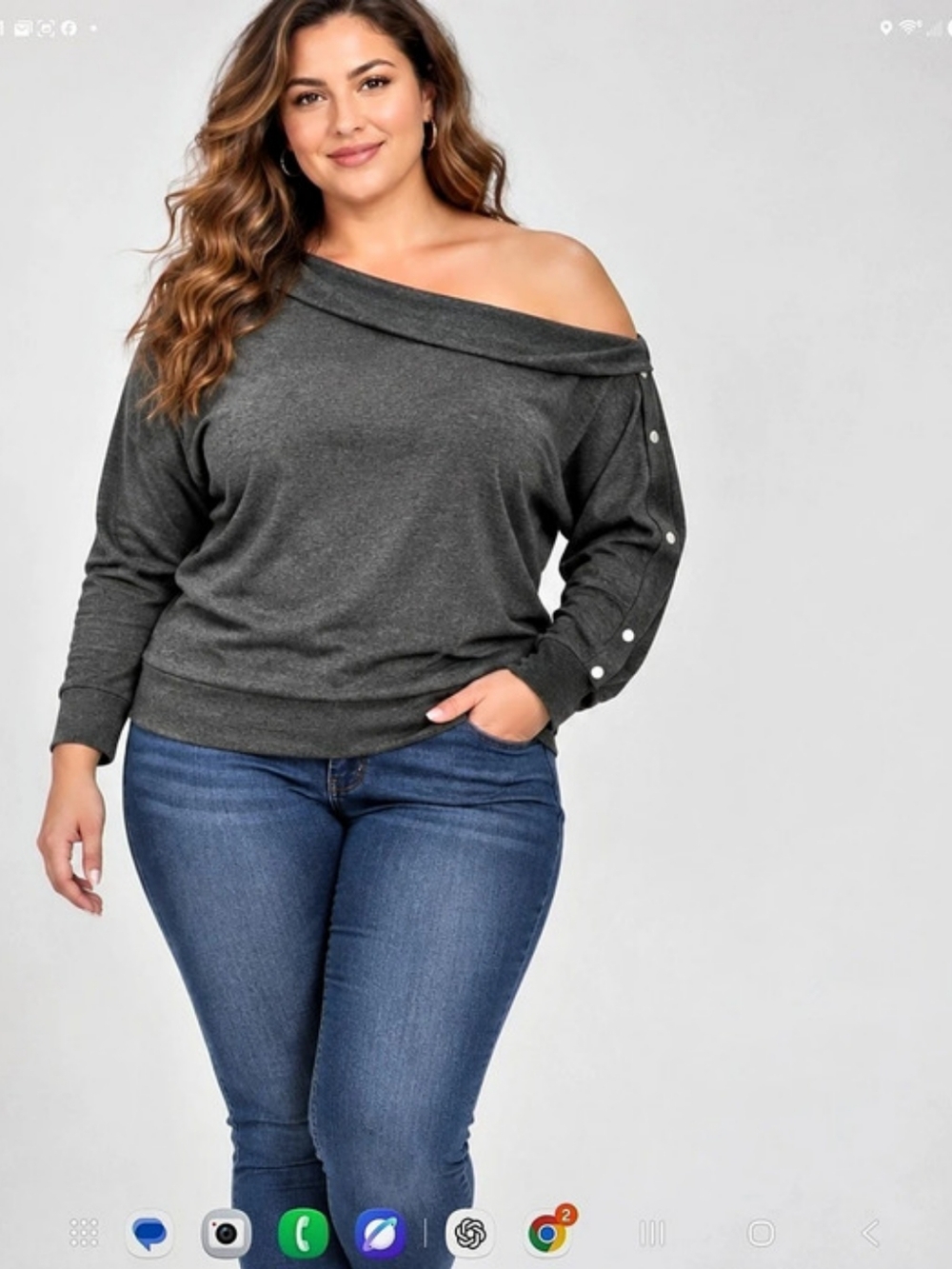 Jennifer Lopez Off-Shoulder Long Sleeve Top Gray XL Like New